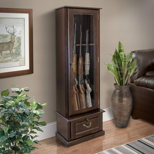 HomeStock 8 Gun Cabinet with Locking Tempered Glass Door and Locking Drop Down Door, Safe Gun Cabinet