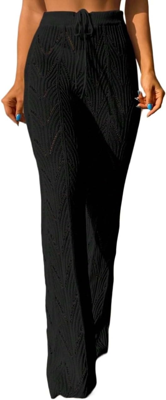 swimsuit coverup for women Summer Beach Solid Hollow Out Knit Cover Up Pants