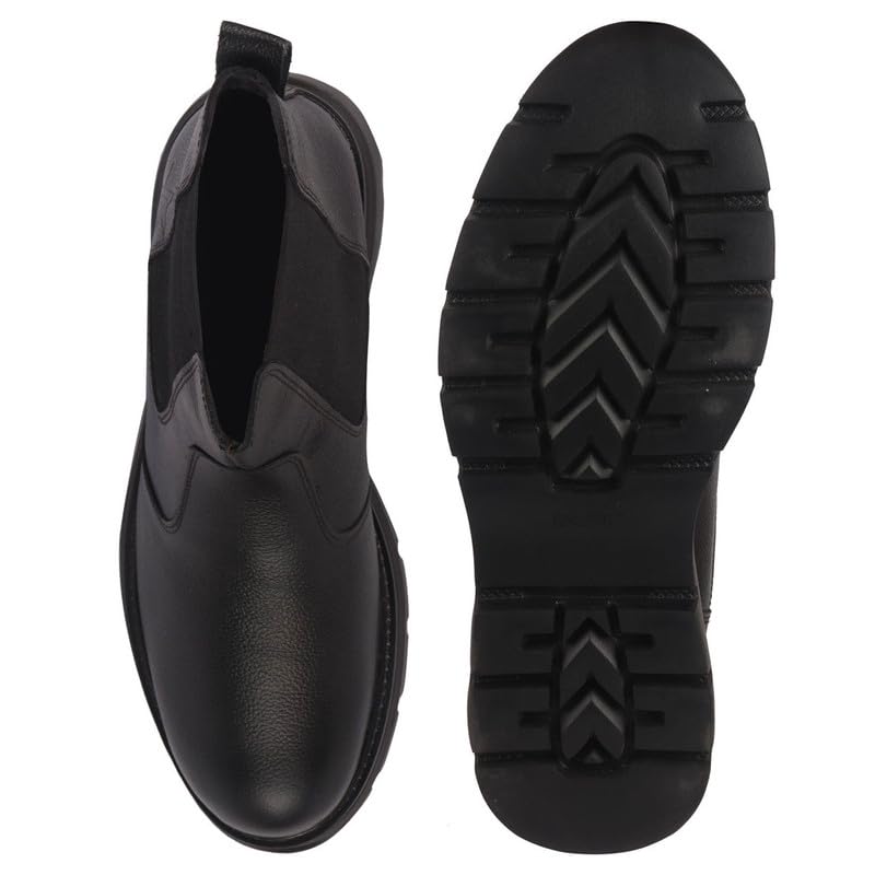 Image of FAUSTO Men Genuine Leather Slip On Boots | Chelsea Work Boots | Lightweight Memory Cushion Shoes | Formal Boots