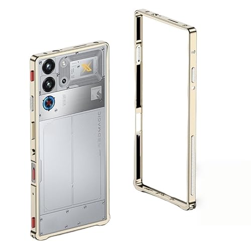 RedMagic 10S Pro用バンパー アルミ 放熱 レッドマジック10S Pro+用ケース ストラップホール 金属フレーム メタルサイドカバー(ゴールド)