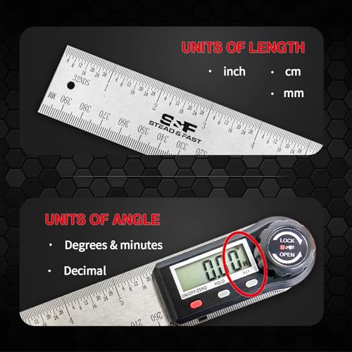 S&F Stead & Fast WSH-ANG-003 Angle Finder Tool Digital 7 Inch / 200 Mm Stainless Steel, Digital Protractor Display Angle Ruler thumb #4