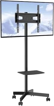 Mobile TV Stand Height Adjustable TV Stand with Wheels Double Tray for Audio-Visual Devices Rolling TV Stand for Bedroom