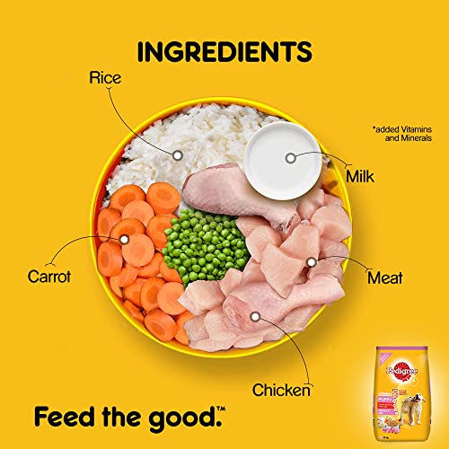 Image of Pedigree Puppy Dry Dog Food, Chicken & Milk, 10 kg, Contains 37 Essential Nutrients, 100% Complete & Balanced Food for Puppies (Pack of 2)