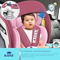 KIDIZ® Autokindersitz mit Isofix i-Size R129 100-150cm bis 12 Jahre, Kinderautositz Gruppe 0/1/2/3, mitwachsender Kindersitz, 5-Punkt-Gurt, höhenverstellbare Kopfstütze, Sitzerhöhung Auto, Rosa – Ansicht 5