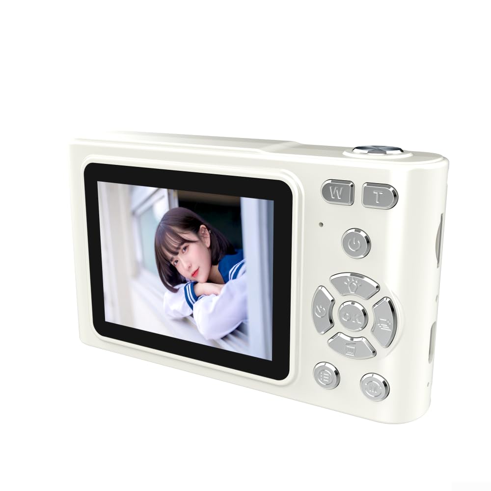 Fotocamera digitale 4 K 48 MP, videocamera con schermo da 2,4 pollici, zoom 16x, flash con rilevamento del viso anti-shake per studenti (bianco 32G)
