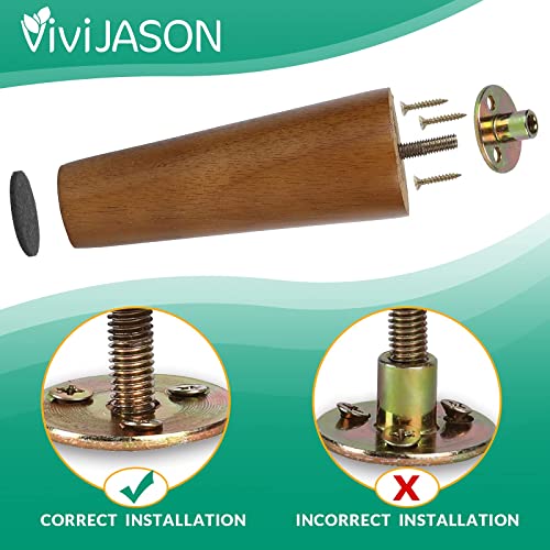 Vivijason 6 Inch Wood Furniture Legs, Round Sofa Legs Set Of 4, Mid-Century Sofa Replacement Legs For Couch Ottoman Cabinet Dresser Armchair, Pre-Drilled M8 Hanger Bolt (Walnut) #TOP3