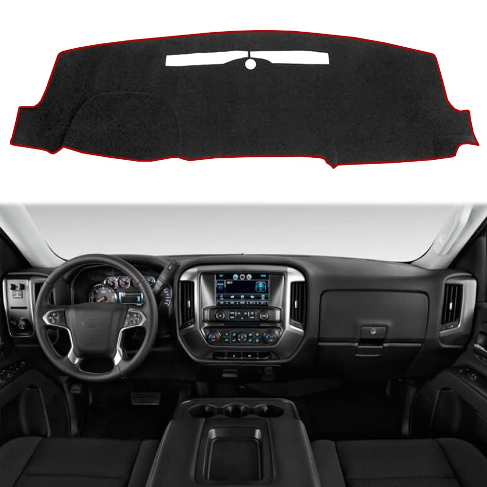 Rifoda Dash Board Cover Fit for 2014-2018 Chevy Chevrolet Silverado 1500,GMC Sierra 1500,2015-2019 GMC Sierra 2500 3500 Dashboard Cover Mat Non-Slip Pad Carpet Sunshield Protector (Red Edge)