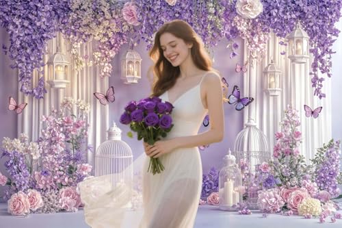 Fondo fotográfico mariposa floral morado 7x5 ft miniatura 3