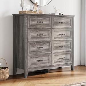 Linsy home farmhouse 8 drawer dresser grey chest of drawers for bedroom and living room organization wood dresser with ample storage space and rustic charm  urban country home decor