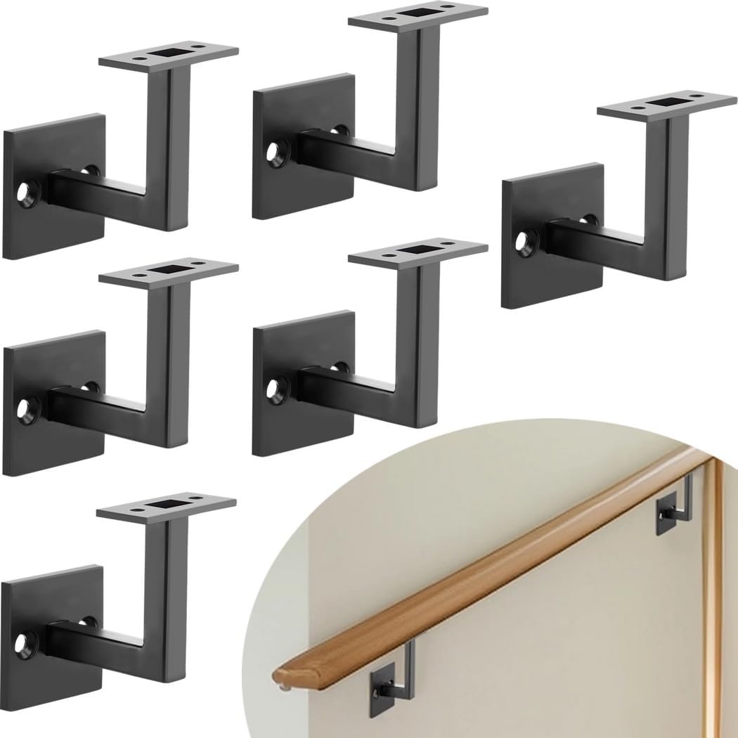 6 Pcs Square Stair Handrail Brackets, Heavy Duty Support for Railing and Shelves