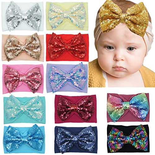 Xansema Baby Girls Sequins Bow Headband Elastic Newborn Infant Toddlers Hairband Hair Accessories  thumb #2