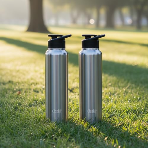 Image of Clazkit Amaze 1000ml Sporty Stainless Steel Water Bottle Set of 2 |ISI Certified | Leakproof, Rust-Free, BPA-Free, Durable for College, Fridge, Sports, Gym, Yoga & Office - Easy to Clean & Reusable