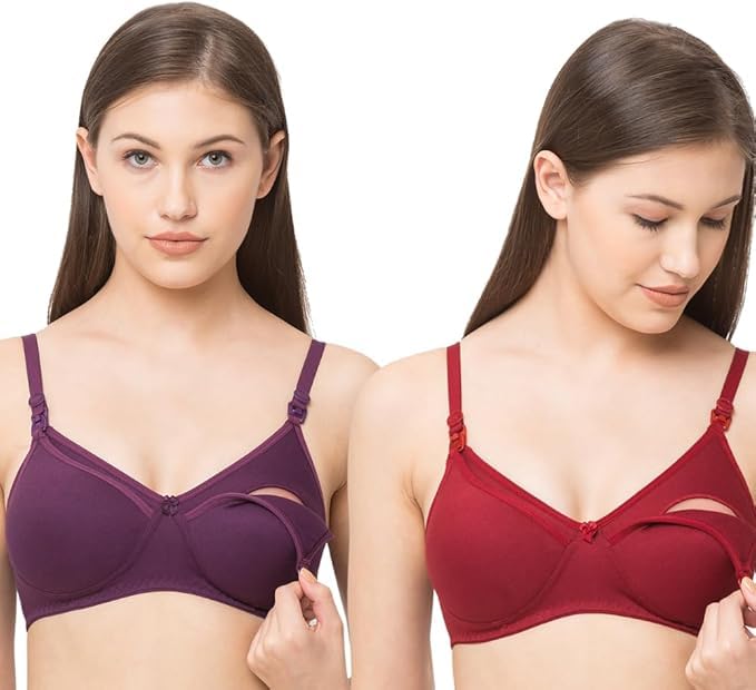 Cotton Maternity Nursing Bra Front Open Breastfeeding Bra for Women Soft Non Padded Postpartum Feeding Bra Adjustable Strap Comfort Wear - Purple/Maroon (in, Numeric, 36, C, Regular)-image-25