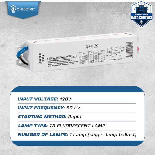 OHLECTRIC Replacement for Keystone KTEB-140-1-TP-EMI 1 Lamp T12 Electronic Fluorescent Ballast, 120V Input, 0.88 Ballast Factor, UL Listed, Suitable for Data Centers by OHLECTRIC - Used condition - Image 2
