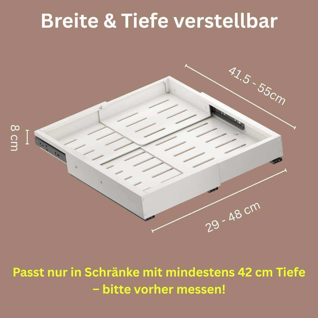 Teleskopschublade, 2 Stück, Weiß | Verstellbar 29–48 cm Breite, 41,5–55 cm Tiefe, Ausziehbar, Küchenschrank Organizer, Stabil