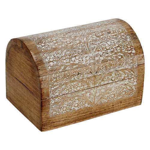 Ajuny Cajas de almacenamiento de madera de mango indio, talladas a mano con motivos florales,...