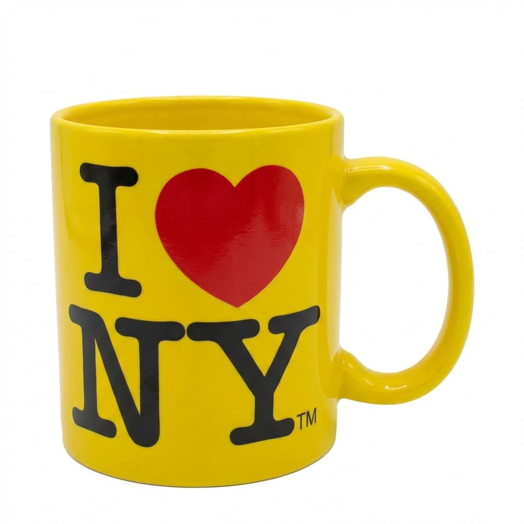 I Love New York Colorful Mugs- 11 oz Double Sided I Love NY Mugs in Colors Yellow, Pink, Orange, Blue, Purple, Black and White Souvenirs (Yellow)