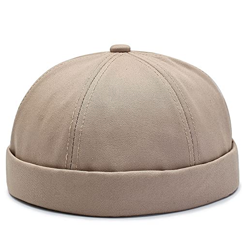 Image of No Brim Skullcap Sailor Cap Adjustable Rolled Cuff Docker Beanie Hat Brimless Caps for Men