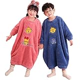 [Kimio] 子供寝袋 ルームウェア パジャマ 子供服 秋冬 フランネル ボア 保温性 裏起毛 部屋着 寝冷え防止 男の子 女の子 長袖 厚手 冬用 ルームウェア (10号, ブルー)