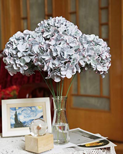 Duhouse Large Hydrangea Heads Artificial Silk Flowers With Stem Fake Full Flower Heads For Wedding Centerpiece Home Party Decor Pack Of 6(Morandi) #TOP3