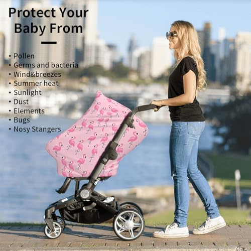 Image of Flamingo Baby Stuff Car Seat Cover for Baby,Mom Nursing Breastfeeding Covers,Multi-Use Car Seat Canopy Carrier Cover,Stroller Cover Newborn Shower Gift for Boys Girls