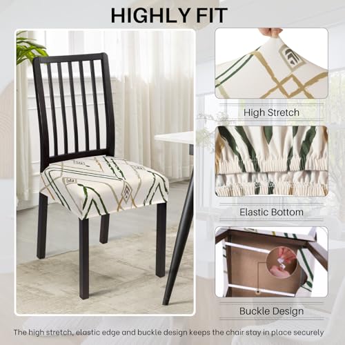 Image of SearchI Dining Chair Seat Covers Set of 4, Stretch Removable Chair Covers for Dining Chairs, Kitchen Chair Covers Protector(Brown Green Stripe)