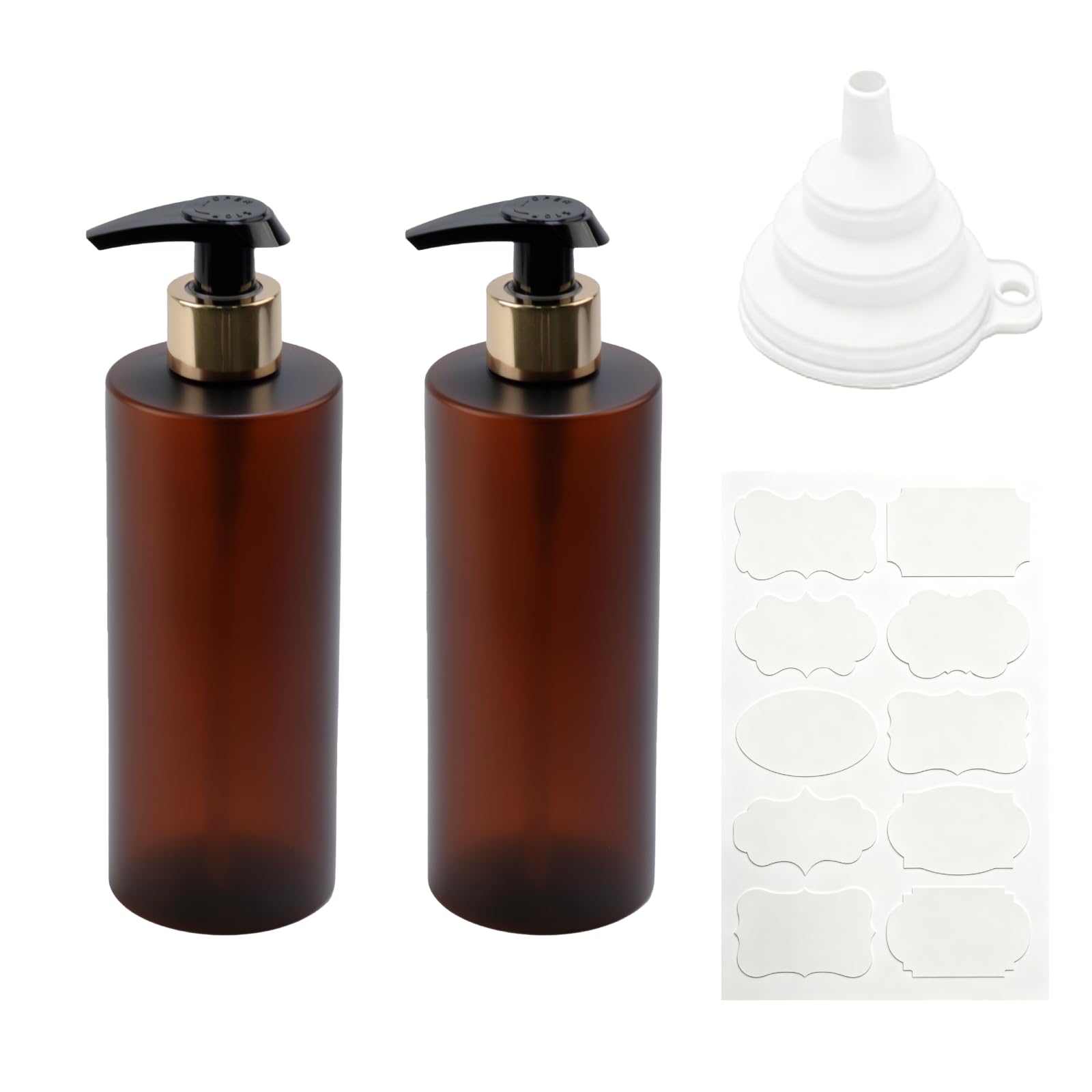 2 Pcs Hand and Dish Soap Dispenser Set, 300 ML Plastic Washing Up Liquid Dispenser Bottles, Hand Soap Dispensers with Pump for Kitchen Sink Bathroom Hotel, with Labels, Funnels(Brown)