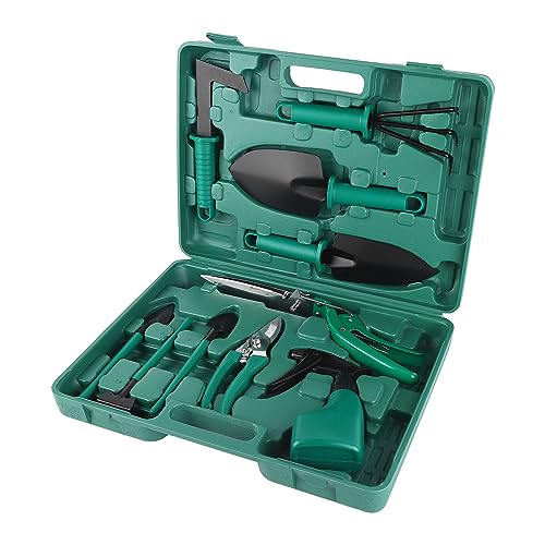 Phefop Gartenwerkzeug-Set, Gartengeräte aus Eisen mit Organizer-Box, Ideal für die Gartenpflege und Blumenpflege