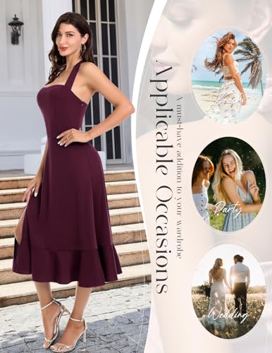 DRESSTELLS Women's Halter Cocktail Dresses 2025 Wedding Guest Formal Prom Bridesmaid Tea Length Split Ruffle Summer Dress4