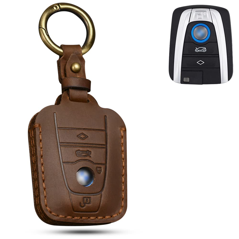 SANRILYfor BMW I3 I8 Key Fob Cover 2014-2019 Keyless Entry Keychain Holder Full Protection Retro Leather Key Case Shell Brown