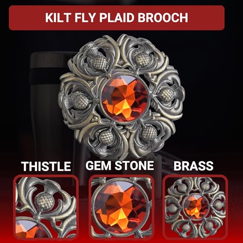Image of Luxurious Scottish Kilt Fly Plaid Brooch - Premium Thistle Design Adorned with Sparkling Stones, Handcrafted Tartan Sash Pin, Luxurious Accessory for Women's Highland Dress