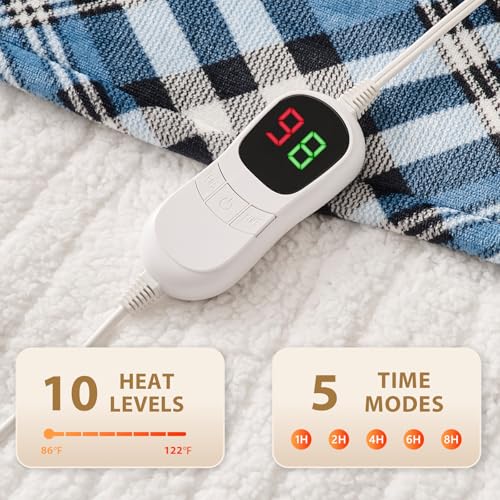Image of Homemate Electric Blanket Heated Throw - 50 inchx60 inch Ultra Soft Cozy Flannel Heating Blanket with 10 Fast Heat Levels 8 Hours Auto Off Over-Heated Protection ETL Certification Keep Warm in Home Office