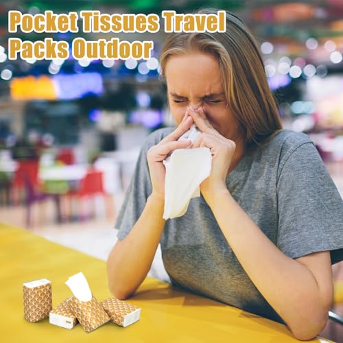Image of Ctosree 50 Pack Vintage Pocket Tissues Travel Packs Bulk 500 Sheet Small Tissues Pocket Packs Party Favors 3 Ply Mini Travel Size Individual for Allergy Camping