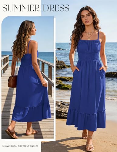 Image of GRACE KARIN Women's Summer Maxi Dress 2026,Smocked Ruched Bust Sundress with Adjustable Straps & Pockets-Beach Vacation Dress