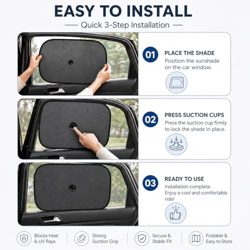 Image of AutokraftZ 𝗨𝗻𝗶𝘃𝗲𝗿𝘀𝗮𝗹 Car Window Sunshade (𝗣𝗔𝗖𝗞 𝗼𝗳 𝟰) - 𝗘𝘅𝘁𝗿𝗮 𝗗𝗮𝗿𝗸 Sun Protection for Heat Reduction Sun Shade with Suction Cups Car Glass Shield & Blinds