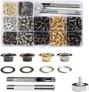 VGOODALL Zestaw narzędzi do oczek, 400 sztuk, 6 mm, 4 kolory, oczka, szczypce do oczek z 3-częściowym zestawem narzędzi do samodzielnego wykonania, skóry, rzemiosła