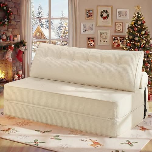 Sofá cama y sillón convertible 3 en 1 con cubrecama, mesa plegable Sper sofá para dormitorio y sala de estar, Bei, 80 cm, diseño que ahorra espacio