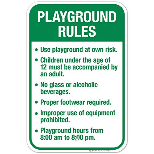 Playground Rules Sign, Traffic Sign, 12x18 Inches, Rust Free .063 Aluminum, Fade Resistant, Made in USA
