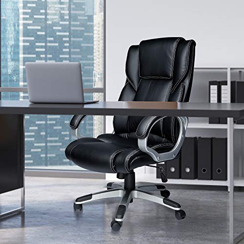 High Back Office Chairs,Computer Desk Chair,Leather Office Desk Chair,Executive Chairs for Office Desks,Comfortable Rolling Desk Chair with Wheels and Arms (Black) - Thumbnail 7