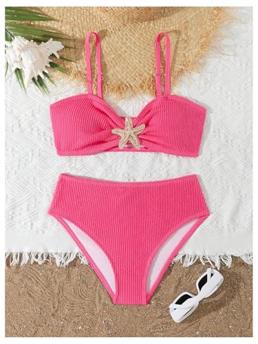 Image of RoseSeek Girl's 2 Piece Padded Bathing Suit Wireless Starfish Swimsuit Spaghetti Strap Vacation Beachwear Set