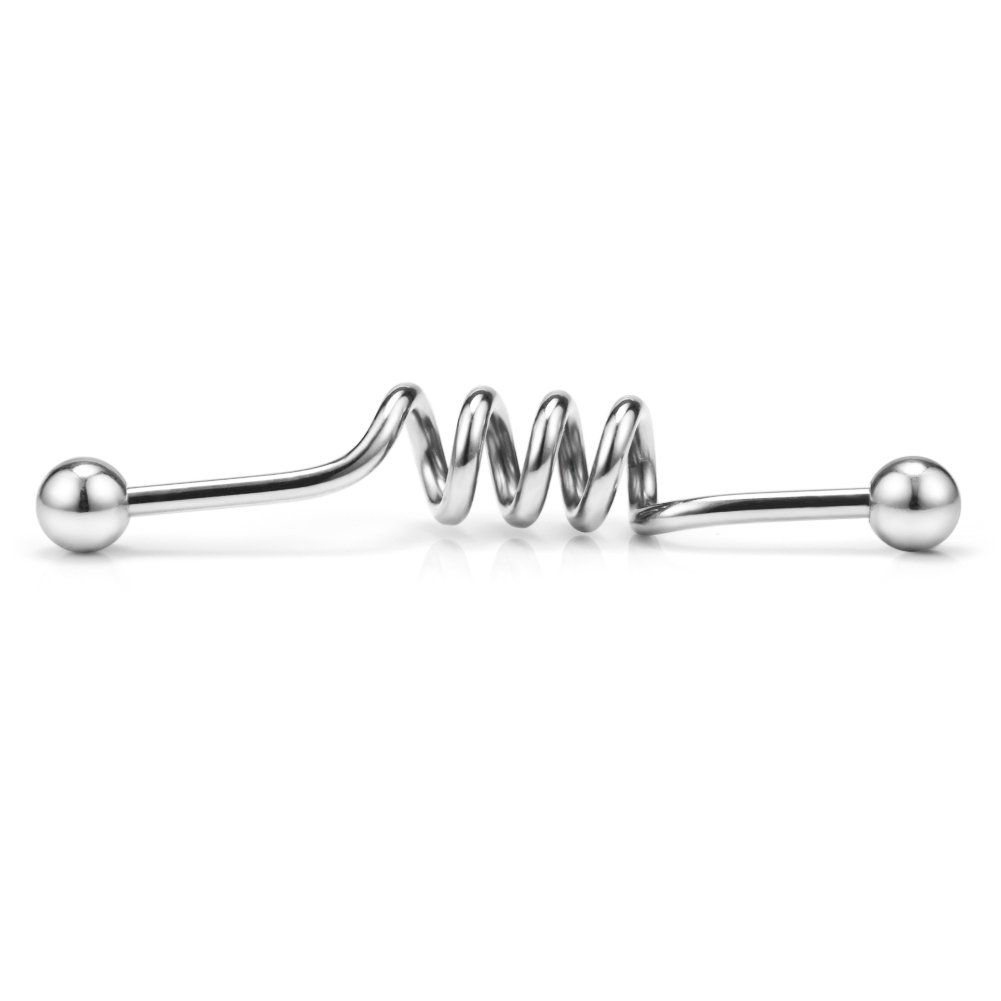 5 aretes de barra industriales de acero inoxidable calibre 14 para cartílago piercing corporal de 1 1/2 pulgadas (1.496 in) - bobina, onda, tornado, espiral, corazón, Acero inoxidable, metal, 5