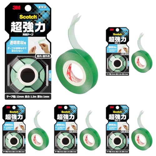 3M 両面テープ 超強力 透明 素材用 幅12mm 長さ1.5m スコッチ KTD-12 小巻 (× 5)