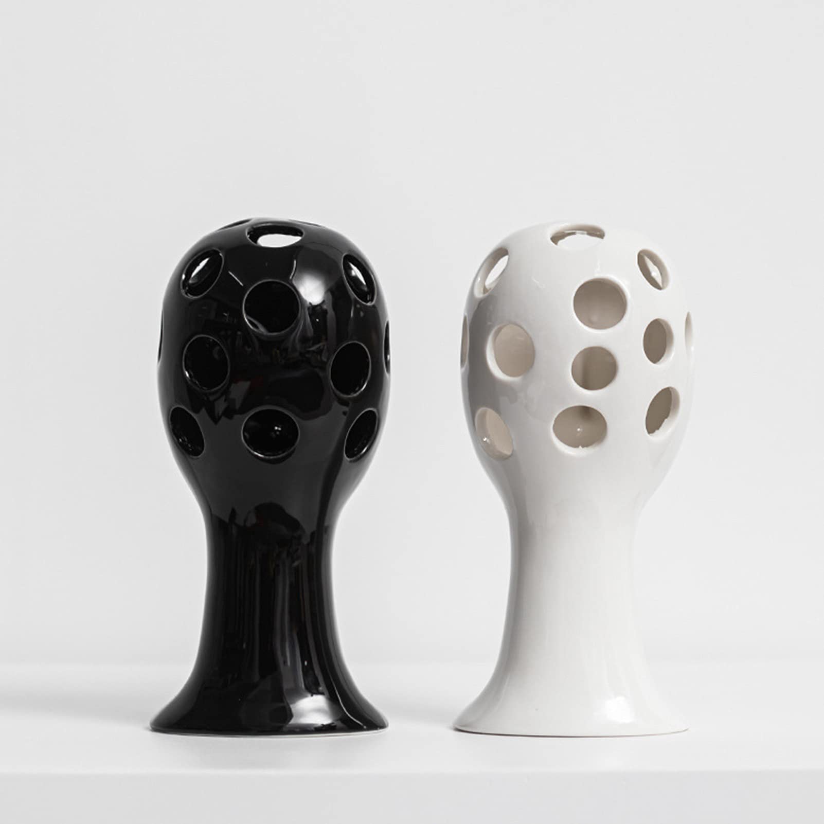 Keramik Vase Weiß Schwarz 2er Set,Modern Kreative Design Vase Gesicht,Kleine Blumenvase Moderne Tischvase,Ideal Zur Lagerung von Blumen&getrocknete Blumenvasen Deko Wohnzimmer,Schlafzimmer