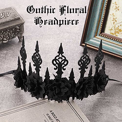 Gortin Gothic Floral Headpiece Halloween Vintage Crown Headband Red Rose Flower Hair Bands Masquerade Cosplay Hair Accessory For Witcher Makeup Ball Party For Women And Girls thumb #1