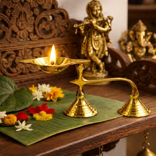 Image of Spillbox Brass Karpoor | Kapoor Diya Deepam Burner Karpuram Arati | Aarti | Arthi | Arti | Arathi | Aarathi Stand for Dhoop Puja | Pooja Room- Single Face Diya