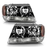 ACANII - For 1999-2004 Jeep Grand Cherokee Black Headlights Headlamps Replacement Driver + Passenger Side