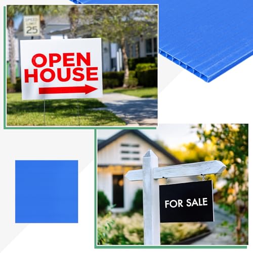 Image of M METERXITY 5-Pack Corrugated Plastic Sheets, 20 Inch x 20 Inch Waterproof Blank Corrugated Poster Board Yard Signs for Garage Sale /Office /Classroom /Party /Lawn Sign Road [3mm Thick, Blue]
