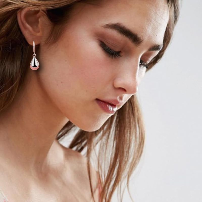 925 Sterling Silver Teardrop Leverback Dangle Earrings for Women Waterdrop Tear Drop Dangle Earrings Fashion Hypoallergenic Jewelry Gifts (Silver) - Image 2