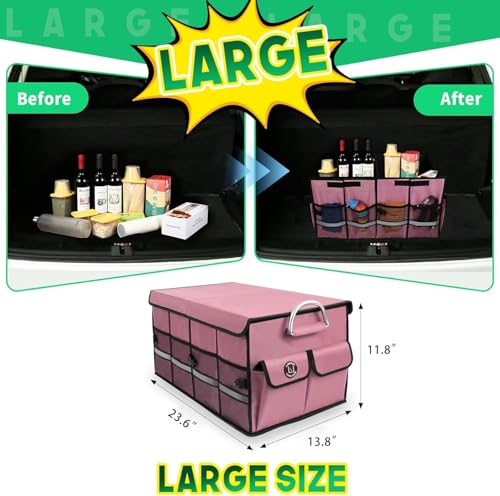 Image of Trunk Organizer, Cargo Organizer, Premium Multi Compartments Collapsible Portable Trunk Storage for auto, SUV, Truck, Minivan,2 Compartments-Pink