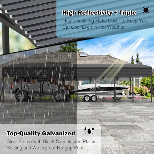 Image of AirWire Carport Canopy 20'X40' Heavy Duty Car Port Galvanized Steel Roof, Reinforced Stable Triangle Frame for Snowy Windy Metal Carports Enhanced Base Car Tent for Car,RV,Pickup,Boat,Truck,Tractor